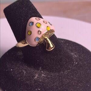 Pink Mushroom Ring with Colorful Dots Size 7